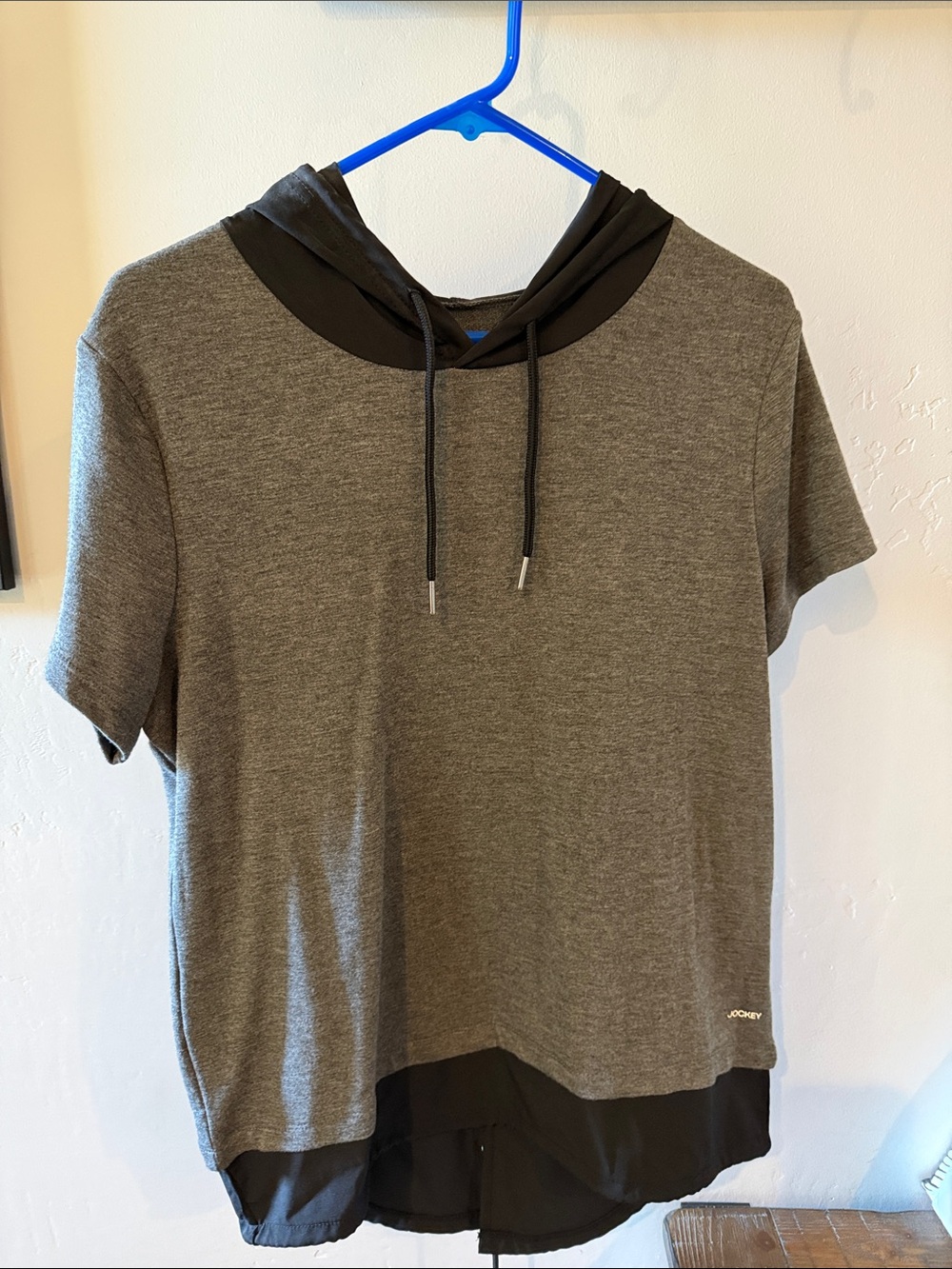 Women’s Gray Short-Sleeve Hoodie Shirt with Black Trim